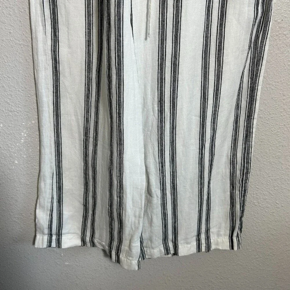 Reformation Crop Wide Leg Linen Pant XS Black White Striped Drawstring High Rise